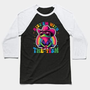 Rizz Em With The Tism Autism Groovy Rainbow Rizz Em Baseball T-Shirt